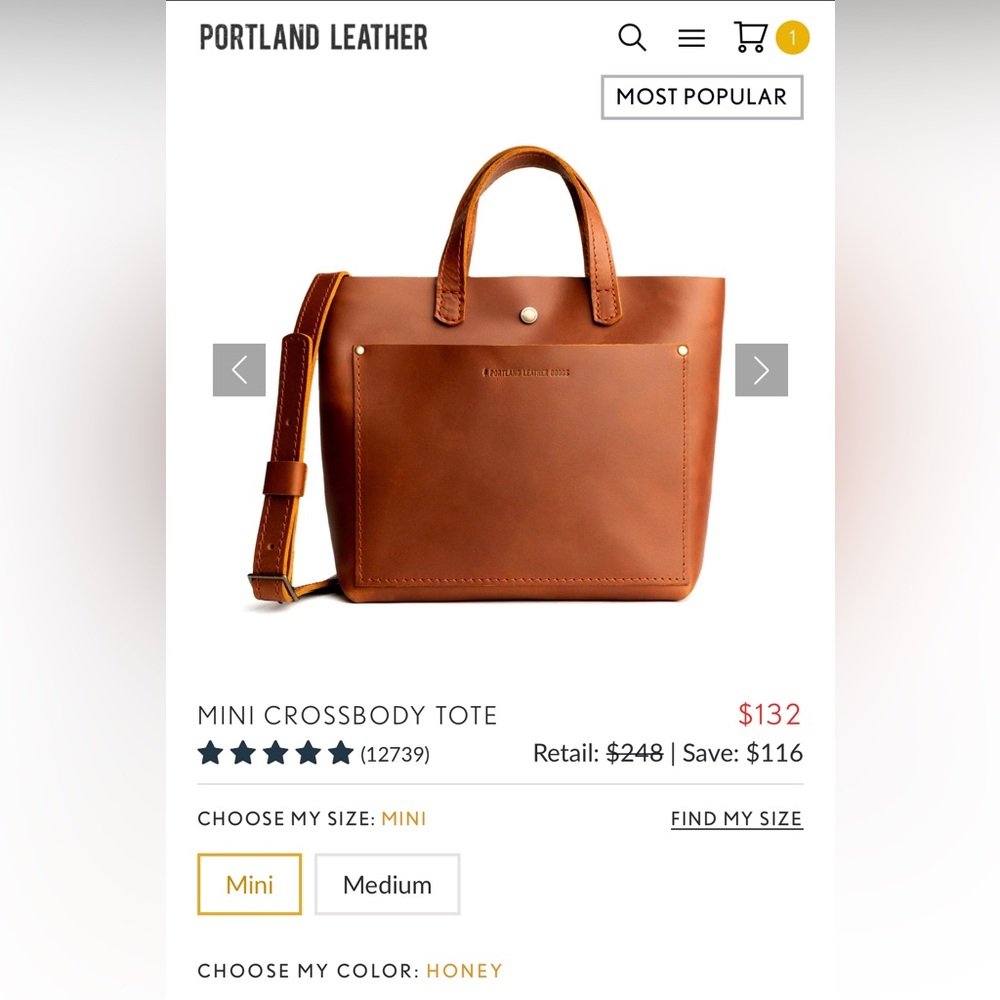 Portland leather crossbody tote.
